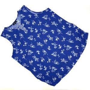 lily morgan Blue Floral Sleeveless Ring Accent Top, 3X